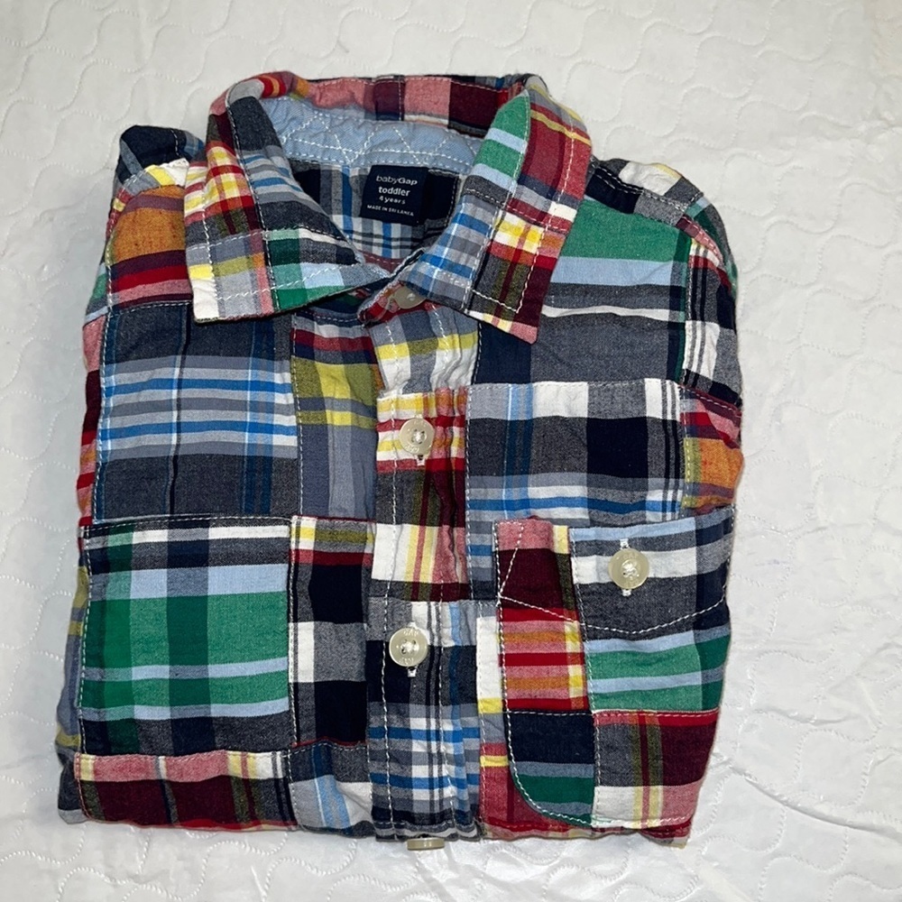 Gap madras multicolor short-sleeve button-down shirt XS